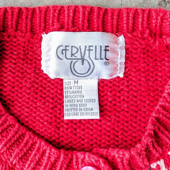 Vintage Cervelle Red Knit Doggie Cardigan Sweater medium - Picture 6 of 7